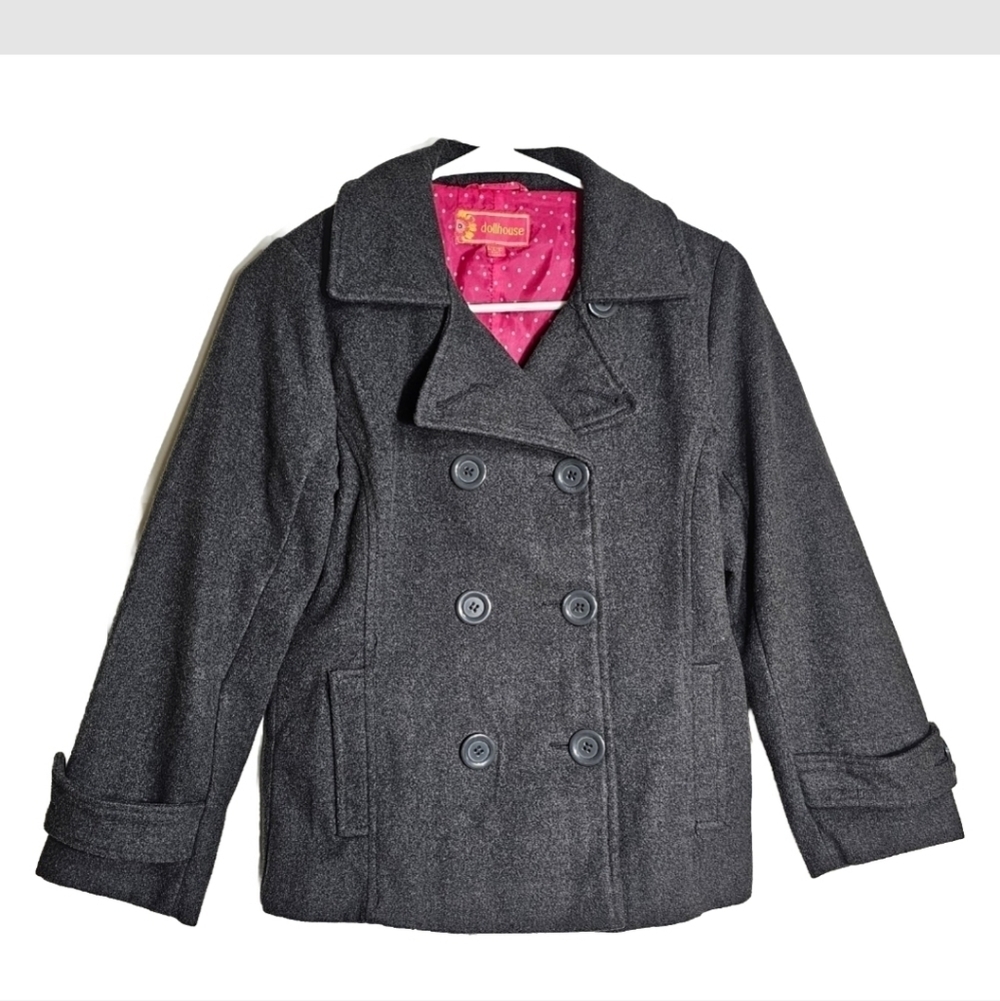 Dollhouse  Gray Girl's Size 10 / 12 Wool Blend Lined Warm Comfortable Pea coat